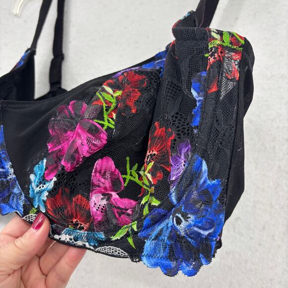 Torrid Curve Bra Size 48D Balconette Unlined Black Floral Lace Underwire - Picture 4 of 9